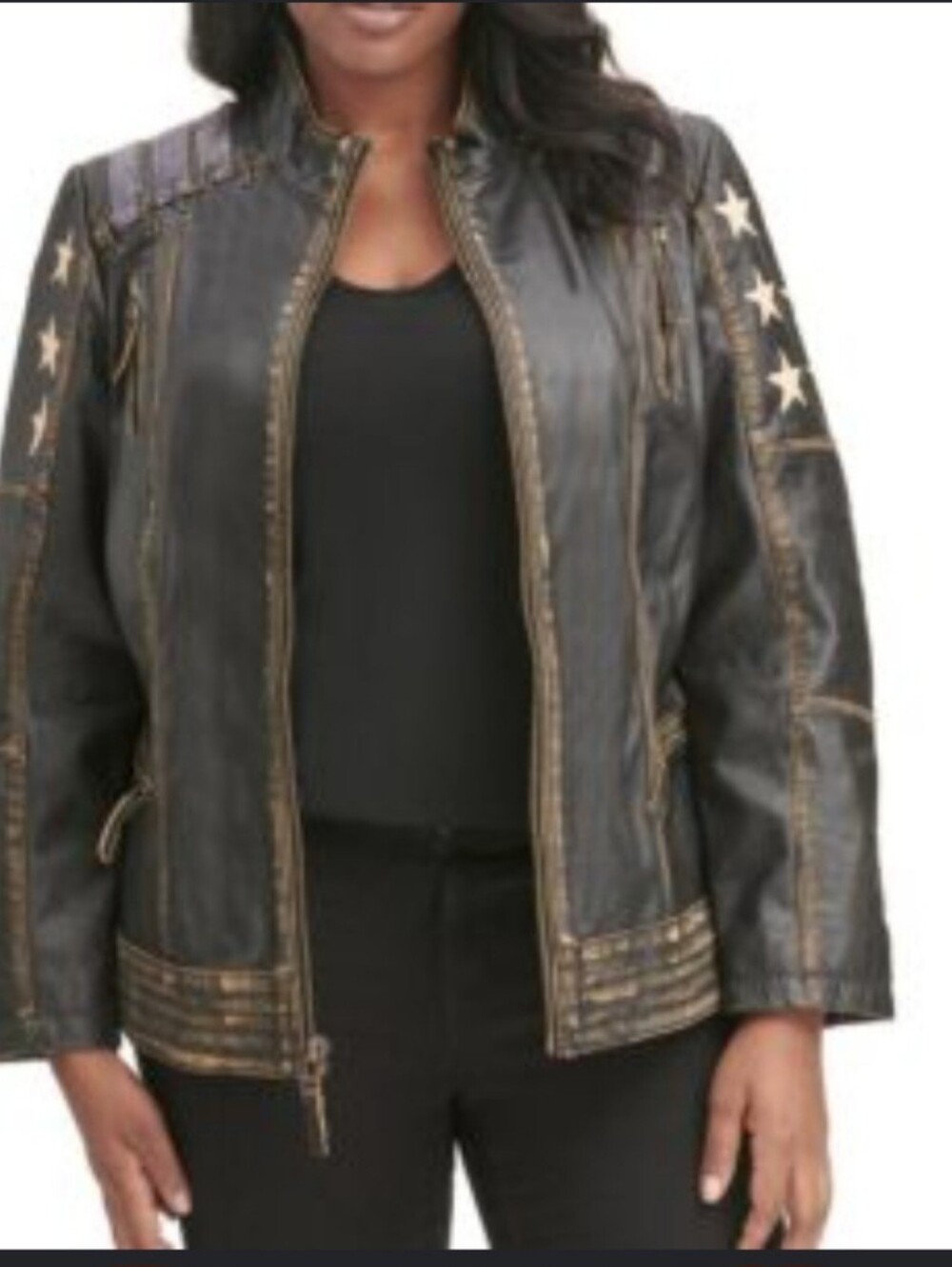 Vintage Wilson Black Leather Jacket with Patriotoc Off-White Star Accents
